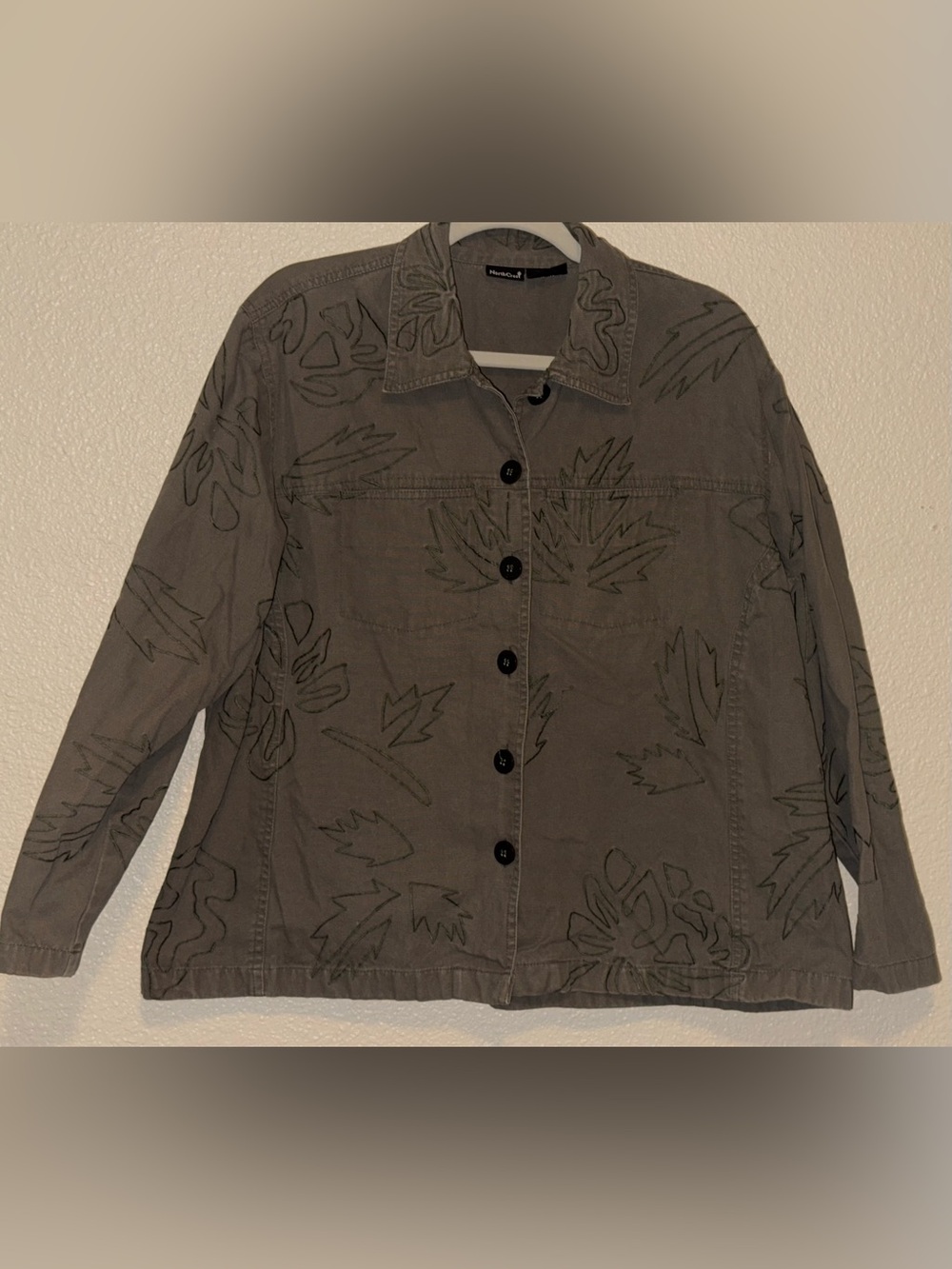 Earthy Green Cotton Embroidered Camping Jacket 18W/20W